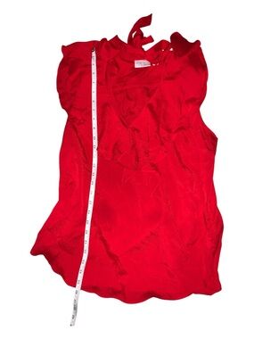 Bisou Bisou Michele Bohbot Red Ruffle V-Neck Sleeveless Blouse